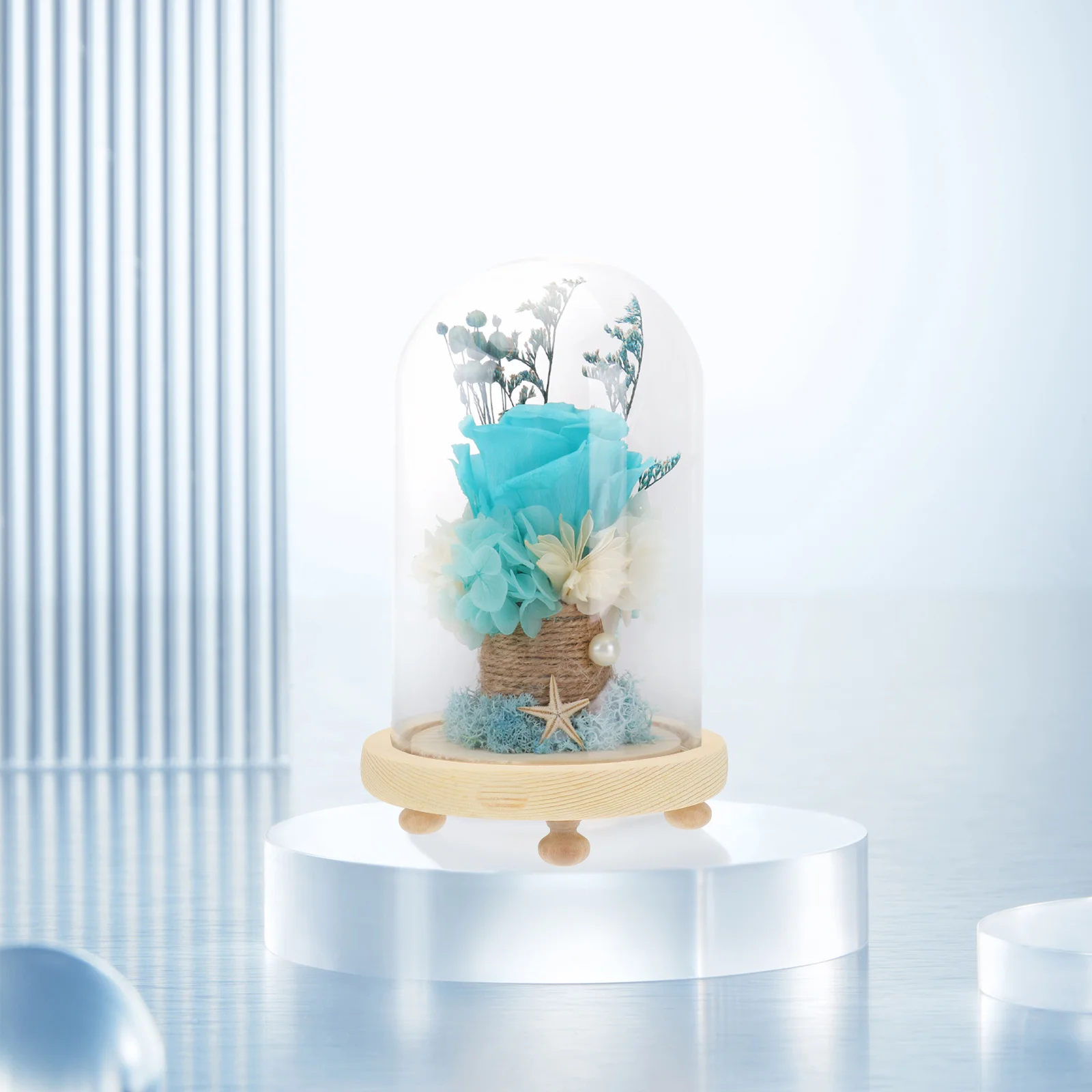 

1Set Preserved Flower Glass Cover Creative Desktop Decor Exquisite Vivid Floral Ornament Romantic Scene Accessory