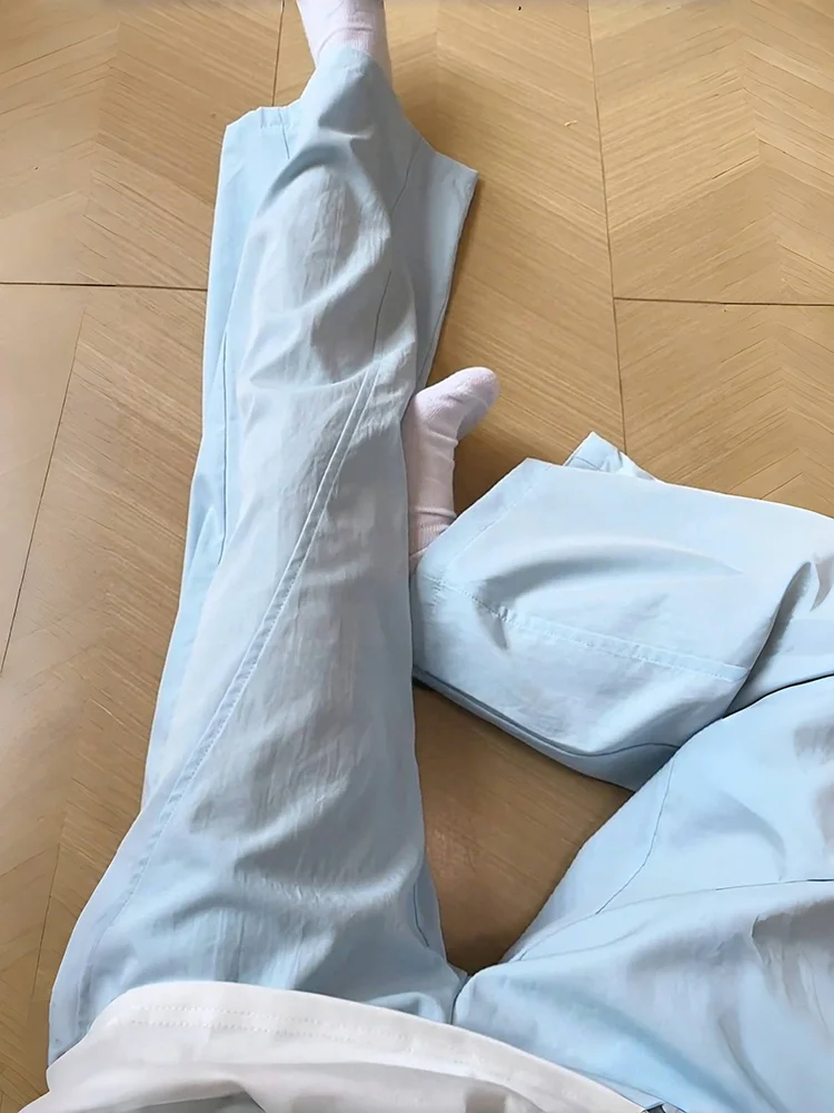 

Ice Silk Casual Pants Straight Leg Thin Summer Men's Loose Fit Low Waist Long Trousers Cool Feeling Durable Faionable