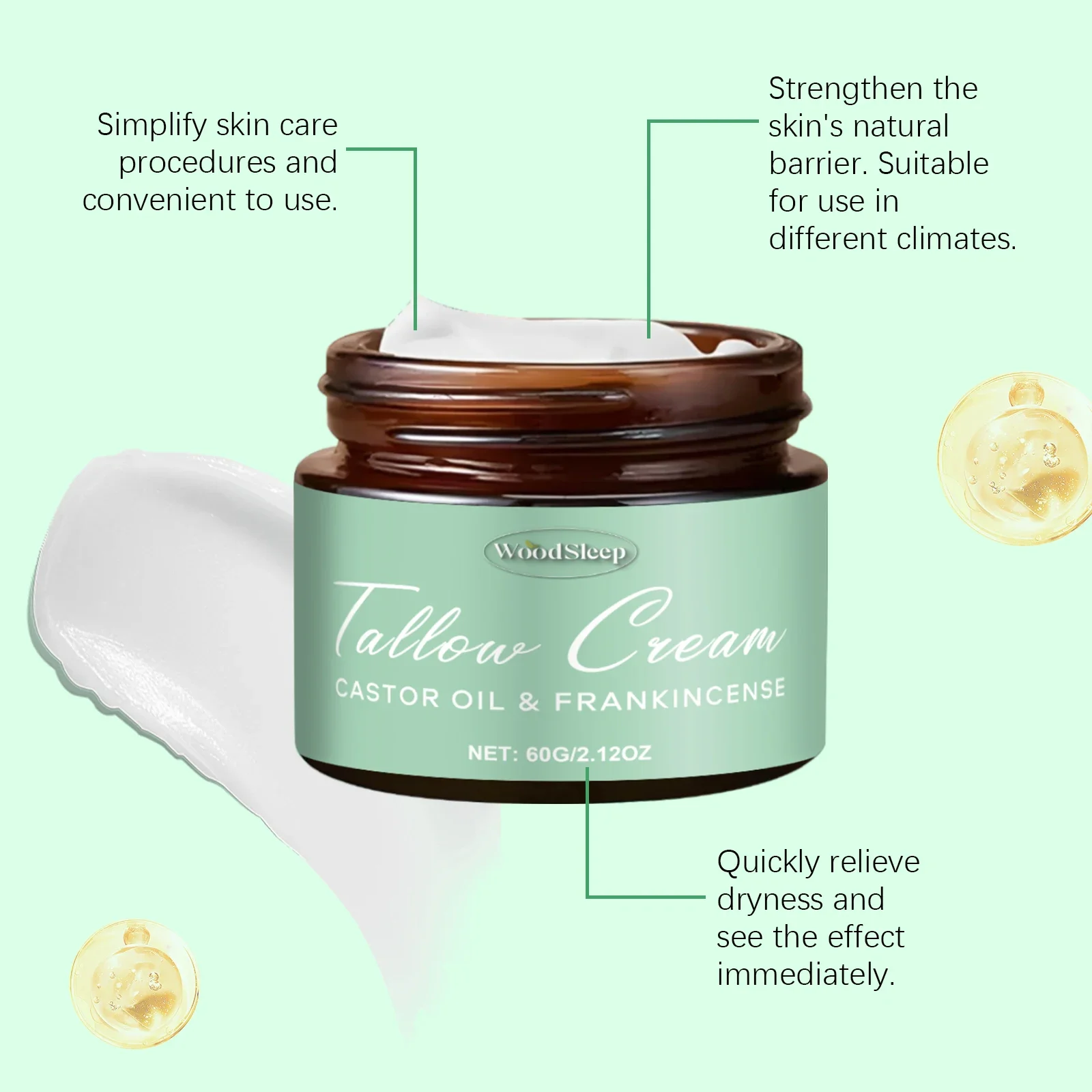 Beef Tallow Face Cream Anti Aging Fine Lines Deep Moisturizing Soothing Repair Damaged Day Skin Nourishing Face Body Lotion 60g
