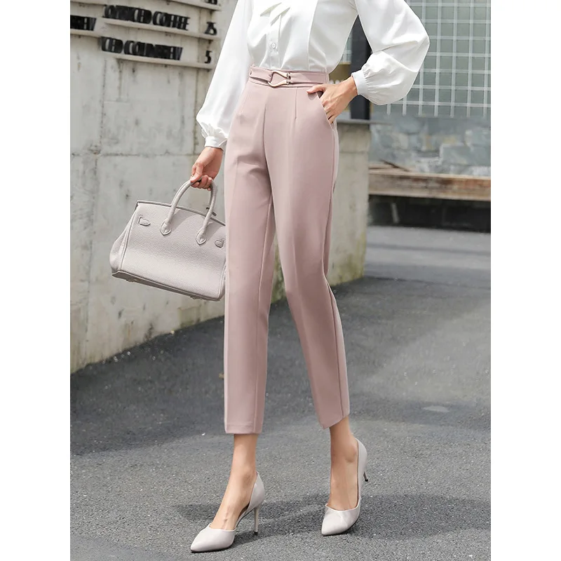 

Spring and Autumn Cigarette Pants Women's Thin High Waist Show Thin Black Suit Pants Loose Straight Cropped Drape Ankle-Tied Har