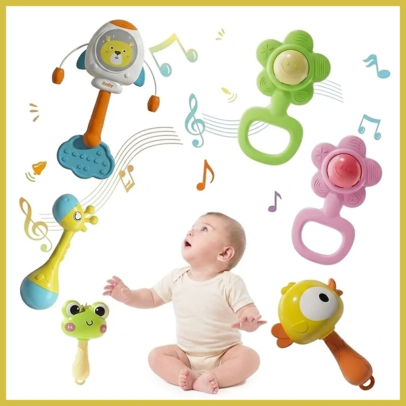 Cute Animal Baby Rattles Hand Bell Grasping Ball Sensory Toy Early Education Learning Toys for Infant Toddler Boys Girls