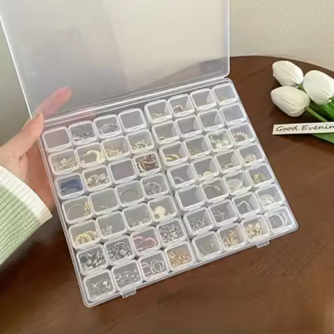 28/56 Grid Jewelry Storage Box Transparent Removable Jewelry Small Parts Pill Storage Box Available in Living Room and Bedroom