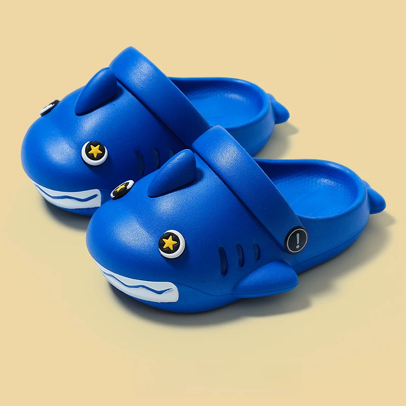

2025 New Children Shark Slides Boy Shoes Indoor Soft Cartoon Cute Summer Beach Sandals Waterproof Sports Boy Slippers Shoes
