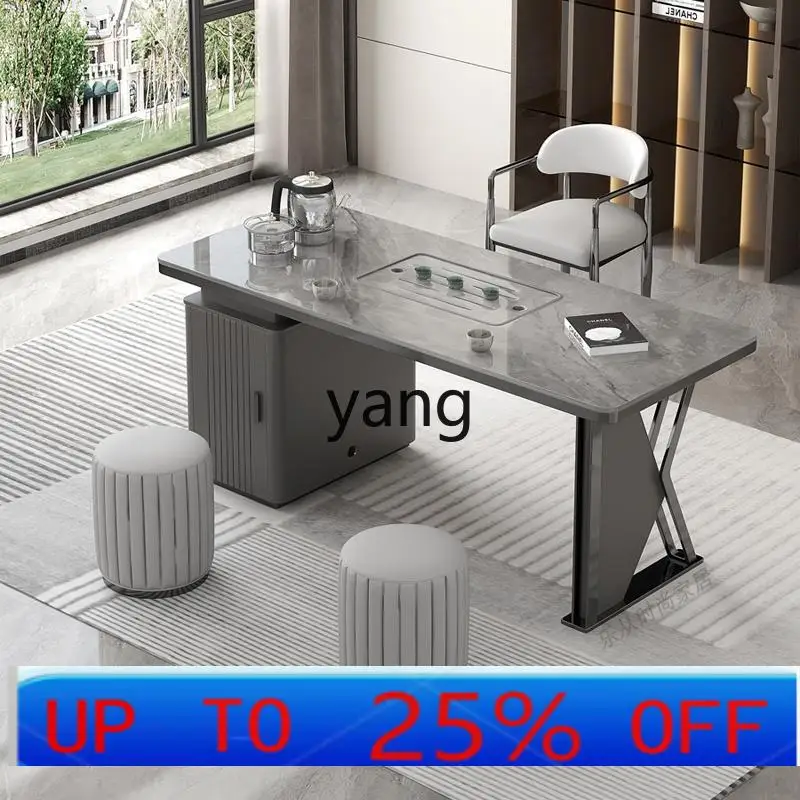 

LMMHigh-End Light Luxury Rock Plate Tea Table and Chair Set for Home Living Room Balcony Office Tea Table