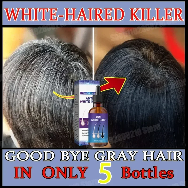 Gray White Hair Treatment Serum Liquid White To Black Natural Color Repair Nourish Product Anti Loss Hair Care Men Women