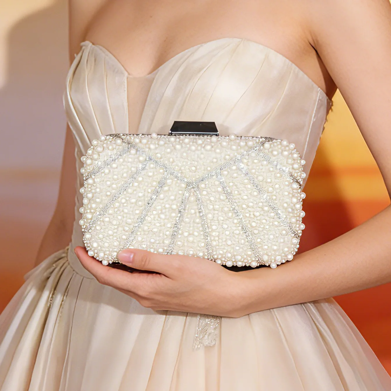 

New square pearl dinner women's handbag diamond-encrusted banquet clutch bag dress evening bag women's bag