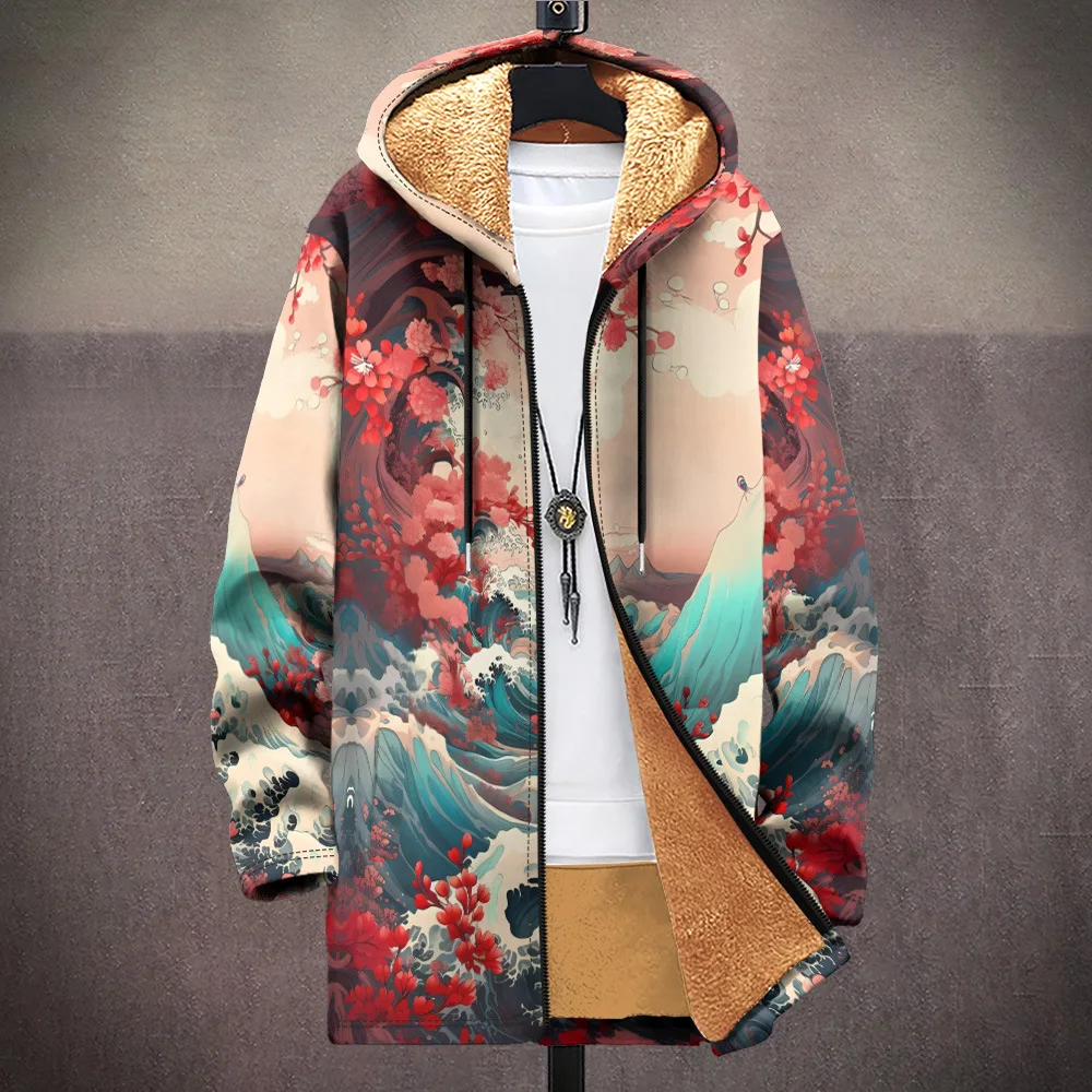 Creative Multi-color Classic pattern 3D Print Winter Long Sleeve Hoodies Zipper Jacket Fleece Outerwear Warm Long style Coats