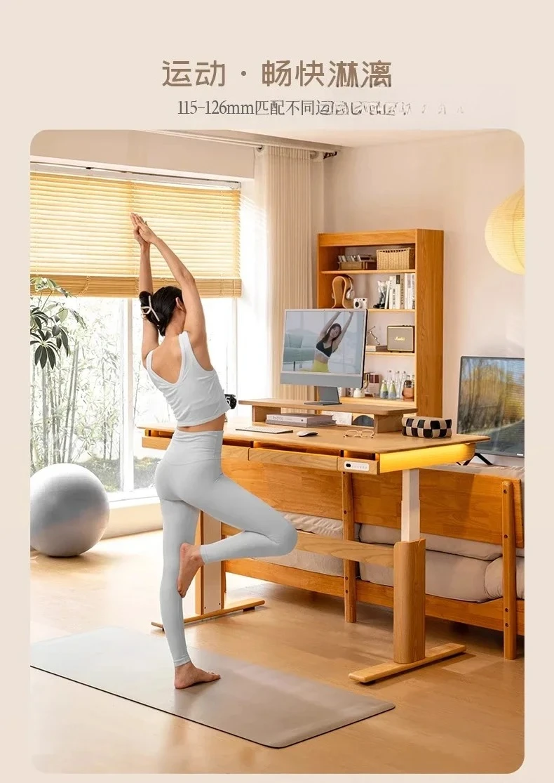 A  Para Escritório Solid Wood Electric Lifting Table Computer Table Household Study Desk Workbench, Wakagi Lifting Table