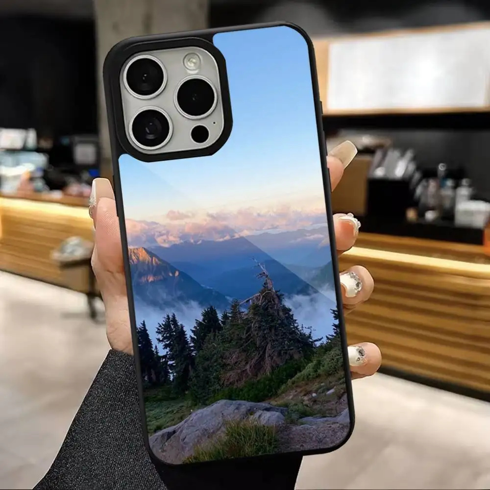 حافظة هاتف للسفر بمناظر طبيعية جبال لهواتف iPhone 16,15,14,13,12,11,Pro,Max,Plus,Mini,Magsafe,حافظة شحن لاسلكية مغناطيسية