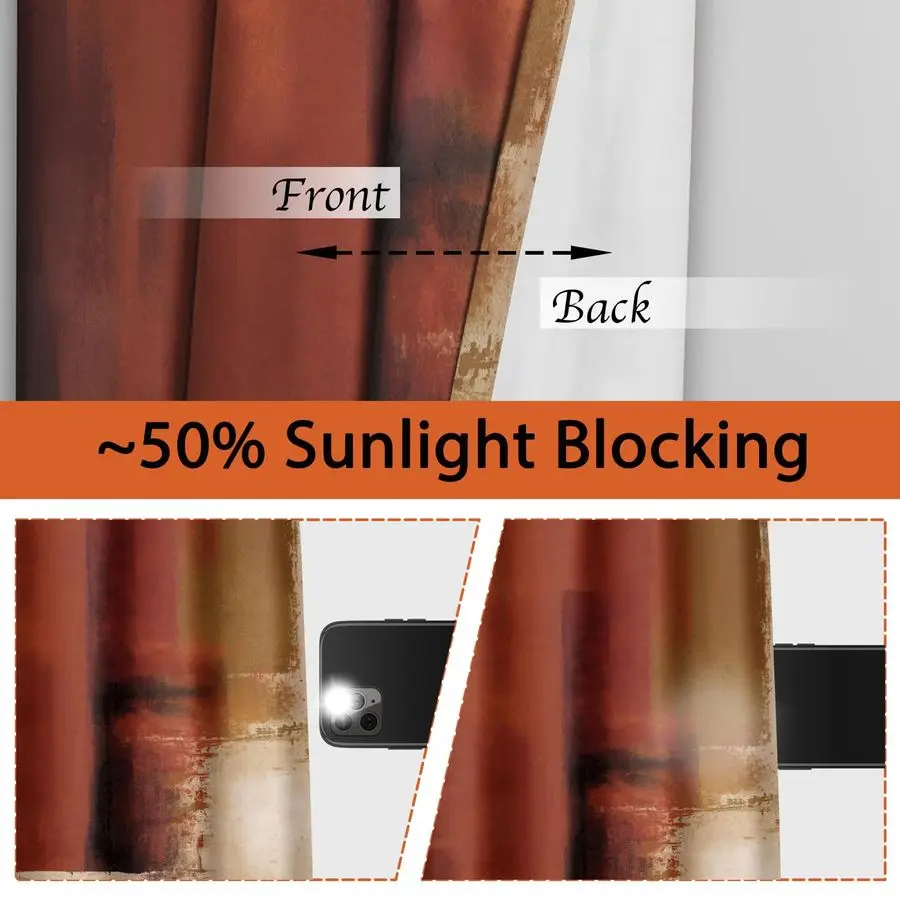 Cortinas laranja queimadas, 2 painéis, abstrata, ferrugem, escurecimento, ilhó, cortinas de janela, tratamentos decorativos modernos para janela fo