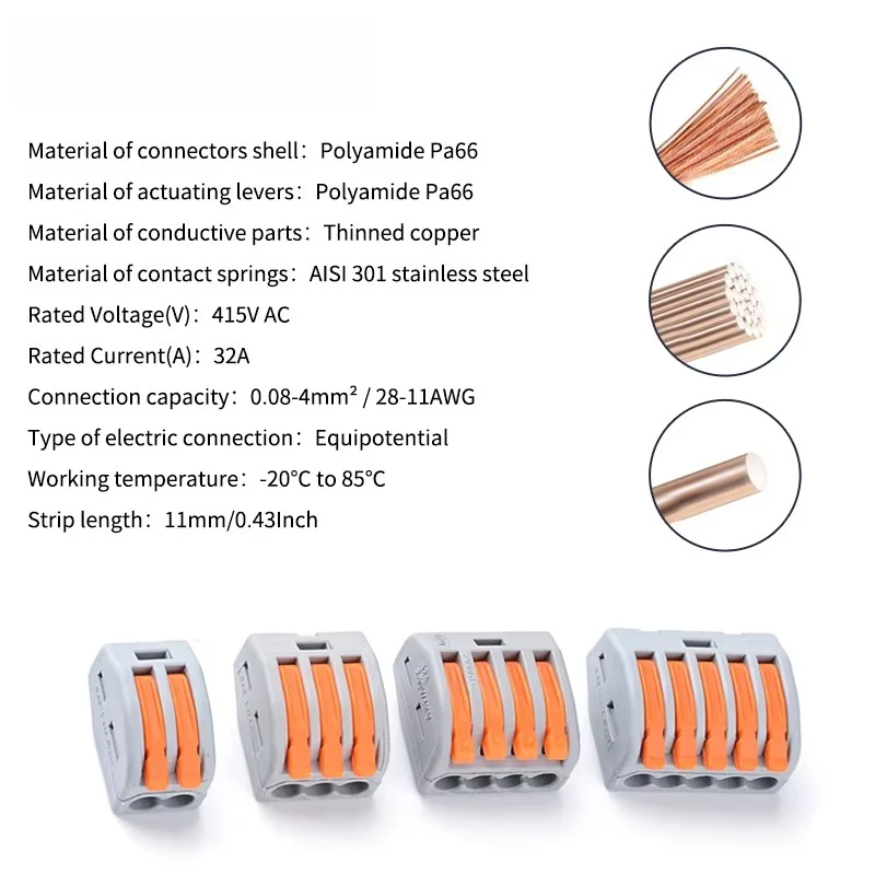 10/20Pcs Quick Push in Lever Wire Connector Splicing Compact Terminal 2 3 4 5 Ports Fast and Stable Connection Easy Installation
