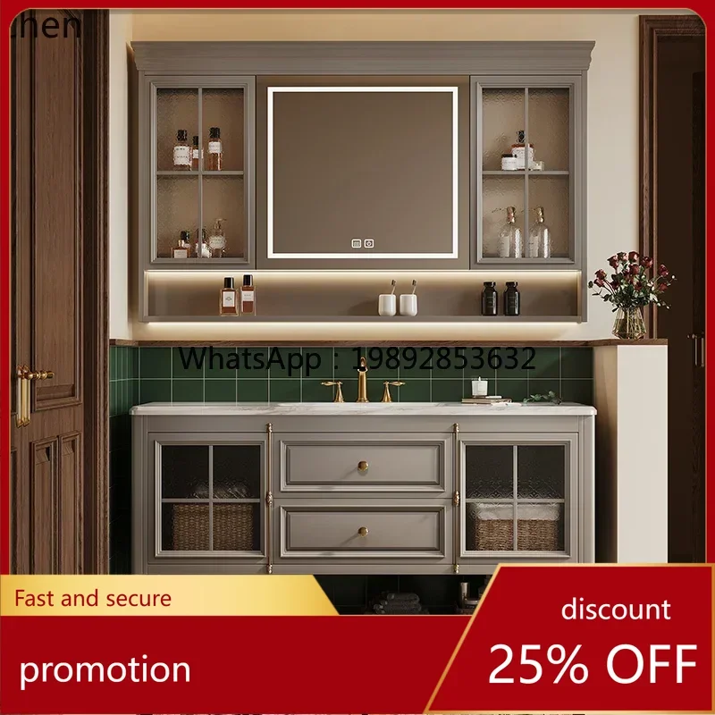 

YFY oak floor-to-ceiling American bathroom cabinet combination bathroom wash basin cabinet French retro bathroom