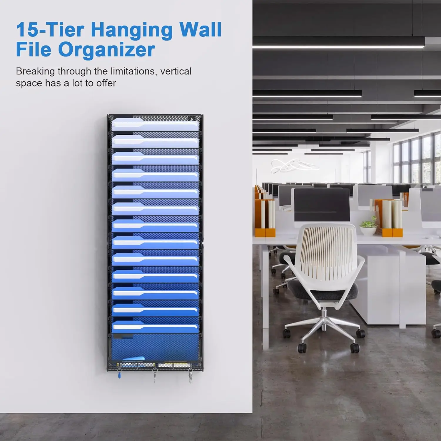 15-Tier Wall File Organizer with Hooks, Hanging Paper Holder for Office and Home Organization