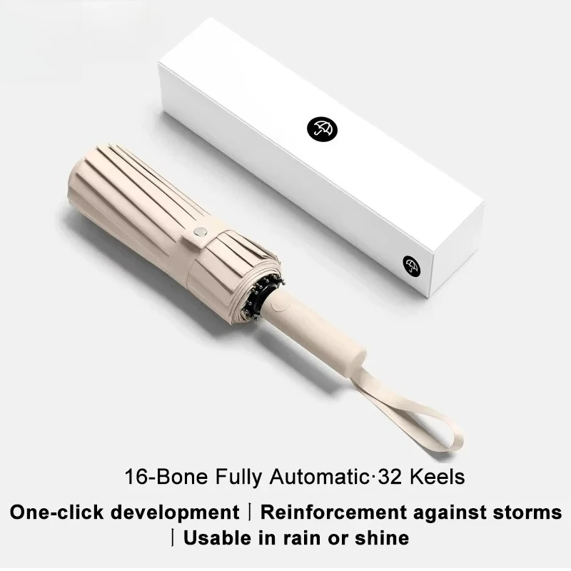 Umbrella Upgrade 16 Ribs Windproof Double Layer Resistant Fully Automatic UV Parasol Sun Rain Dual Use Umbrellas Premium Version