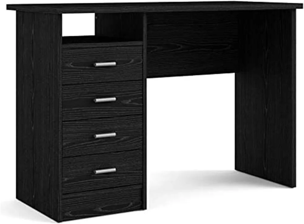 Desk with 4 Drawers, Black Woodgrain