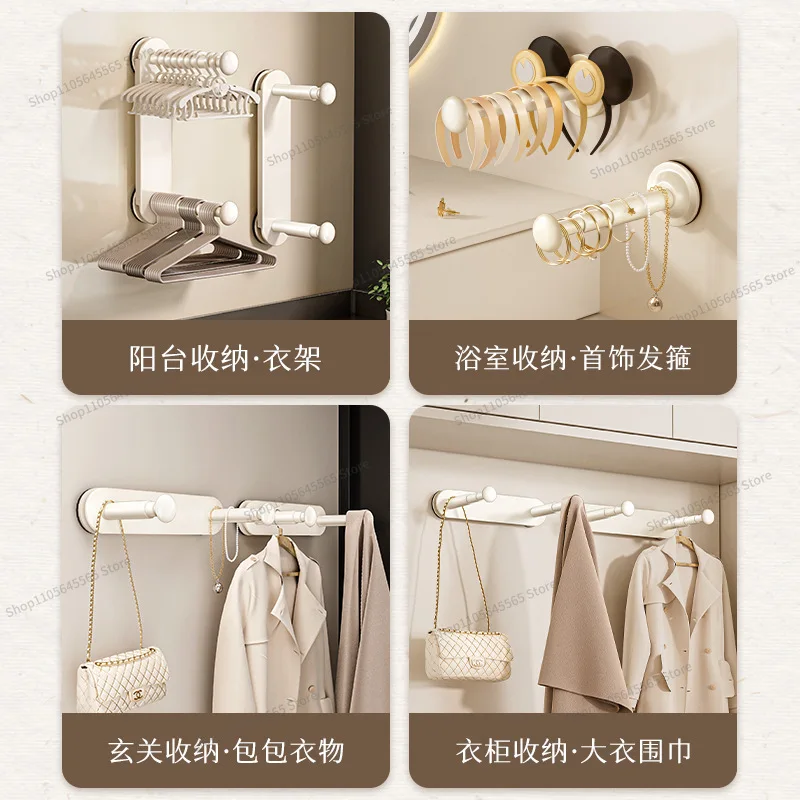 For Balcony Clothes Hanger Storage Device, No Punching, Household Multifunctional Hook, Extendable Clothes Hanger Rack view 5
