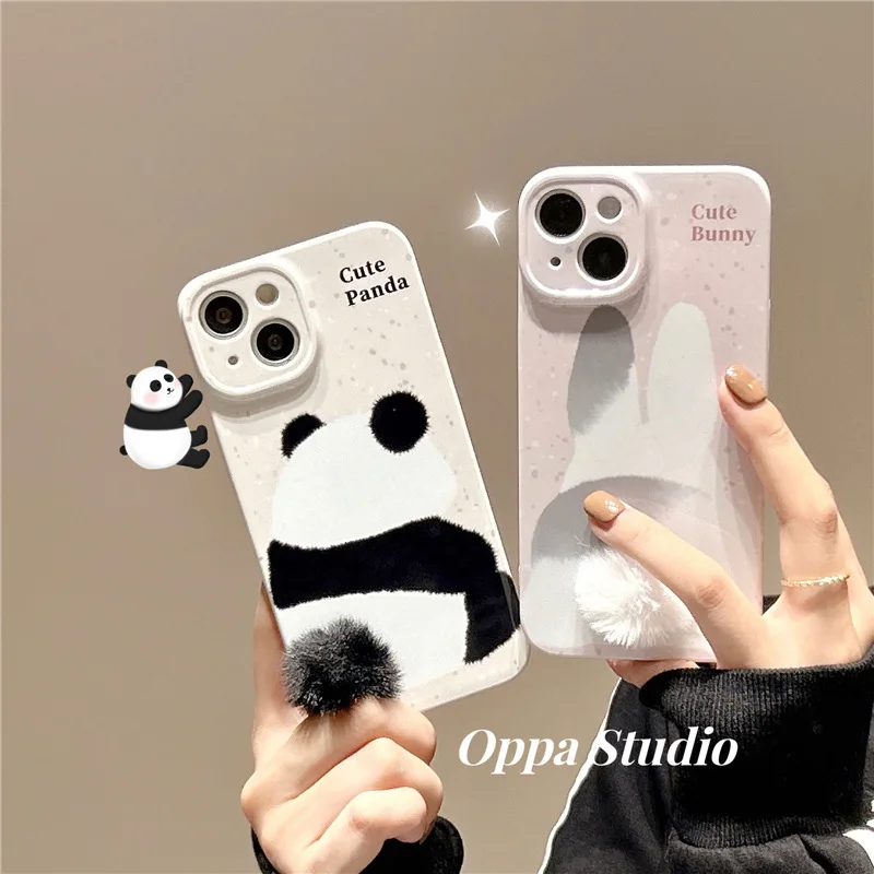 Cute Panda for iPhone 14 Pro Case Rabbit Plush Tail iPhone Case IPhone 13 Pro Max New for iPhone 14  13 12 11 Film Hard Shell