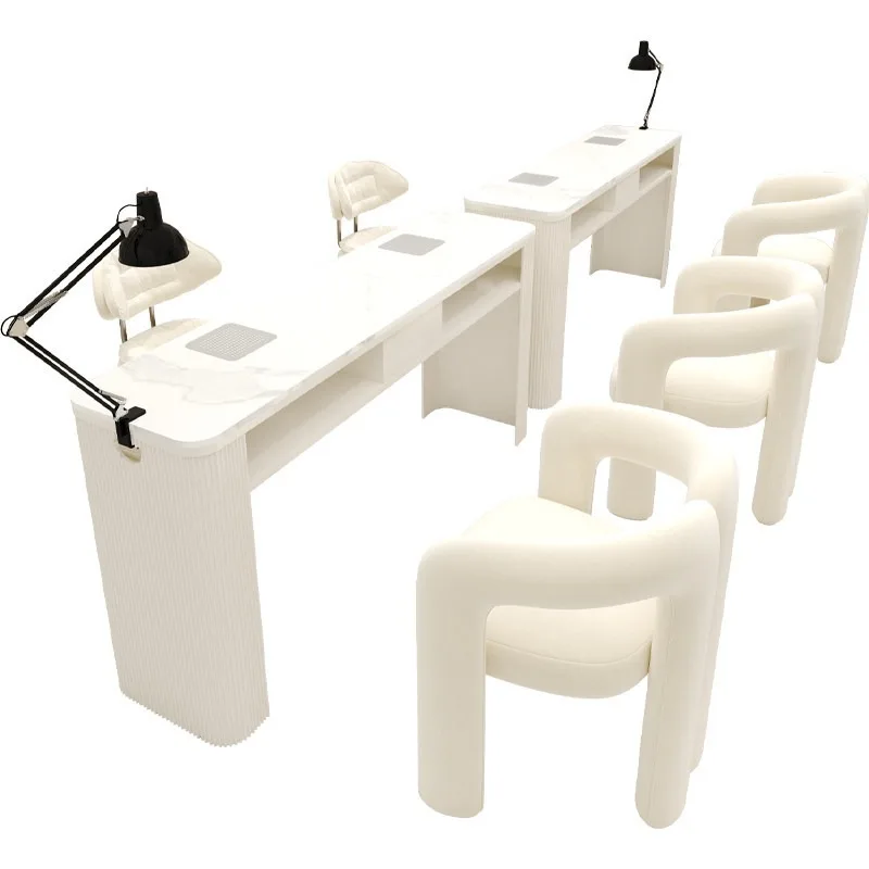 New cream style manicure table and chairs, set with vacuum cleaner socket manicure table marble manicure table