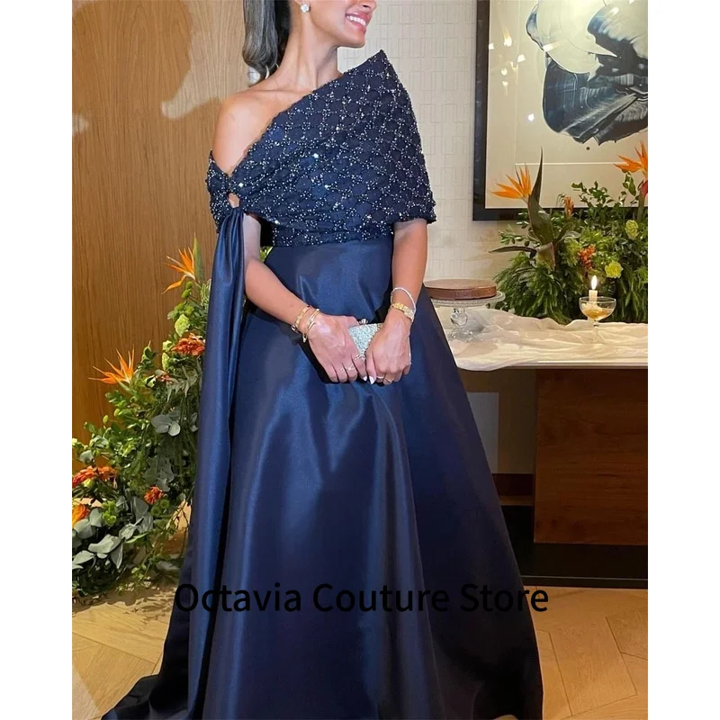 

Роскошное вечернее платье трапециевидной формы, темно-синяя ткань с вышивкой бисером, платья для особых случаев, халаты De Cocktail по индивидуальному заказу