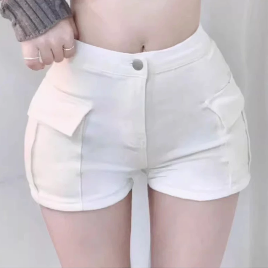 High Waist Slimming Short Casual Pants Women's Summer Fashionable Trendy Straight Leg Pants Pocket Design High Waist Flared Hips