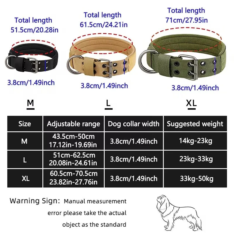 1pc Adjustable Military Dog Collar Metal D-Ring and Buckle Working Dog Collar, Five-Level Adjustment for Medium and Large Dogs