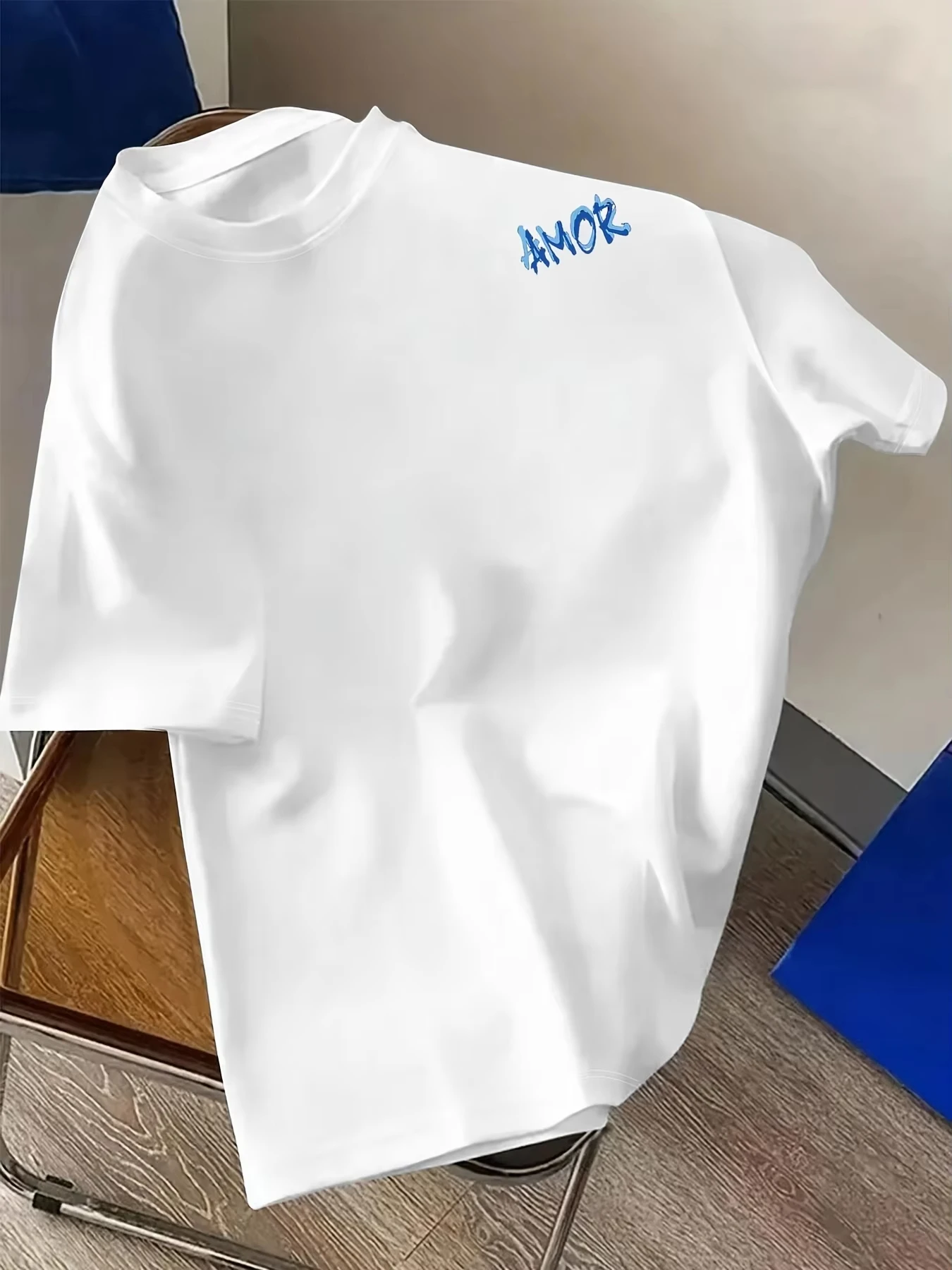 Blue and Black Graffiti Amor Text Print on Premium Soft Cotton Men's and Women's T Shirt Perfect for Summer Streetwear Style