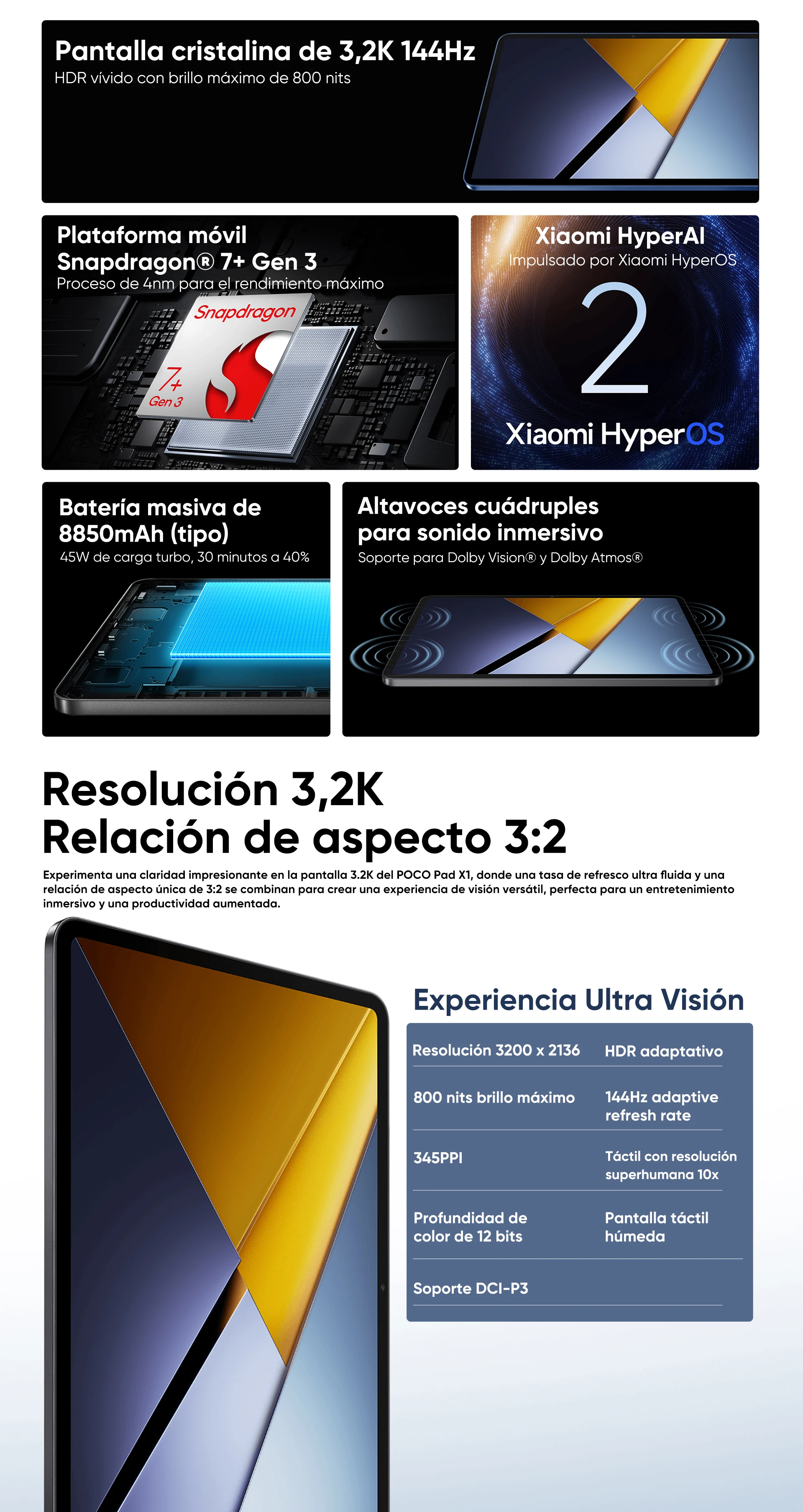 Global Version POCO Pad X1 Tablet Snapdragon 7+ Gen 3 11.2" 3:2 3.2K 144Hz Crystal-Clear Display 45W Turbo Charging 8850mAh