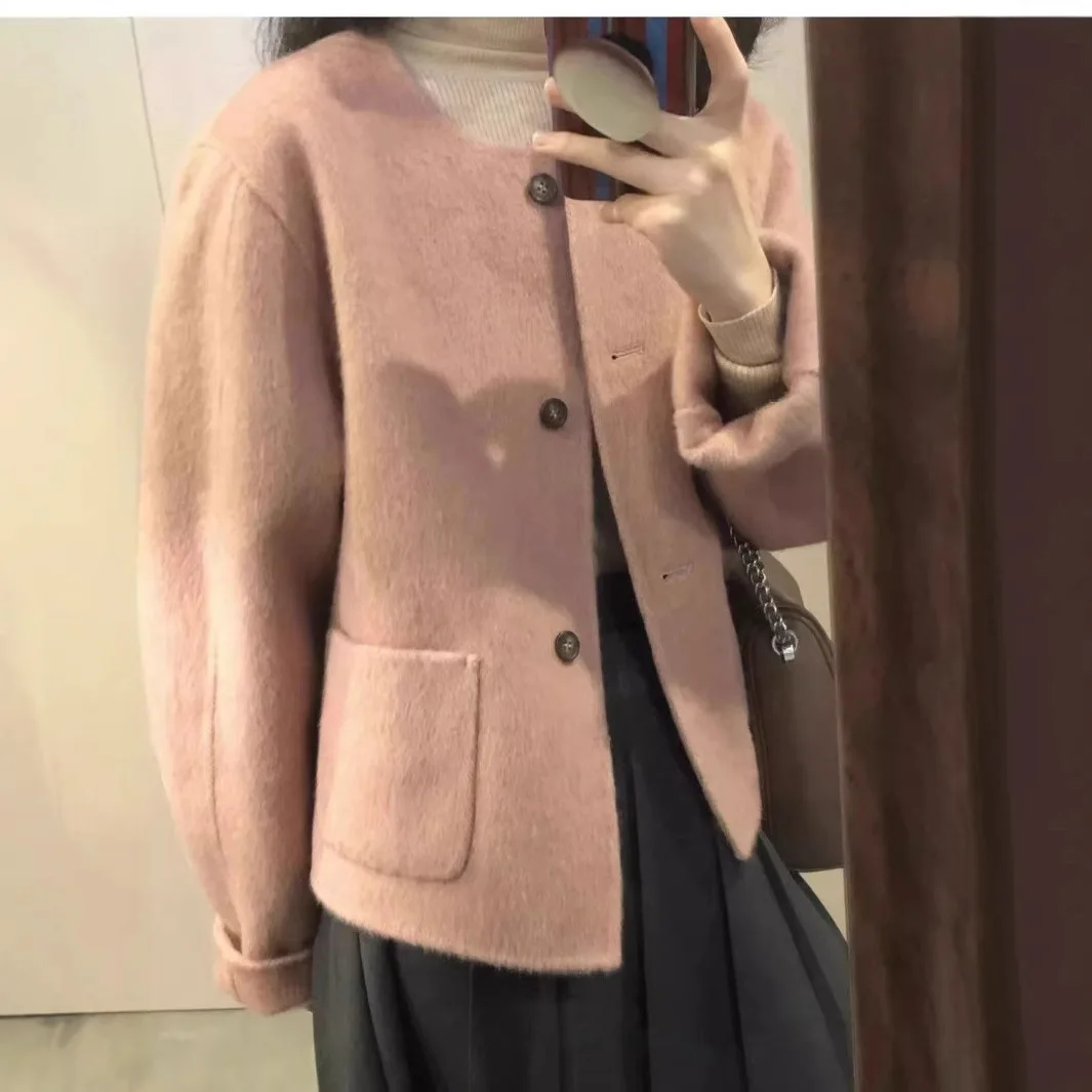 

Женское свободное нежное теплое осенне-зимнее пальто из смесовой шерсти, базовое пальто во французском стиле, элегантное, уютное, универсальное, популярное для улицы