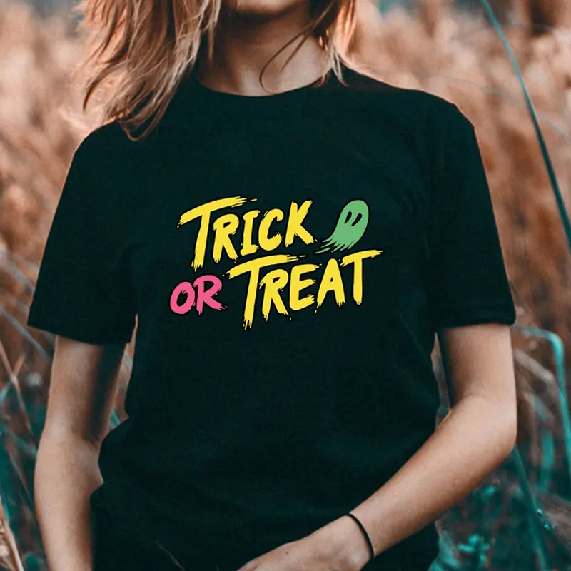 Halloween Trick or Treat Tshirt Pumpkin Coffee Latte Drink Cup Spice T-shirt  Girl Y2K Harajuku Tee Tops Female Sreewear Clothes