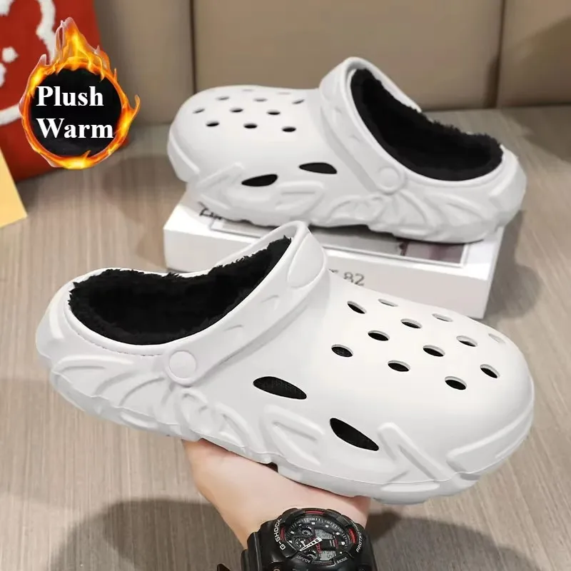 Winter Plush Fur Clogs Men Women Slippers Warm Furry Slippers Couples Concise Indoor Home Cotton Shoes Casual Fluffy Slides