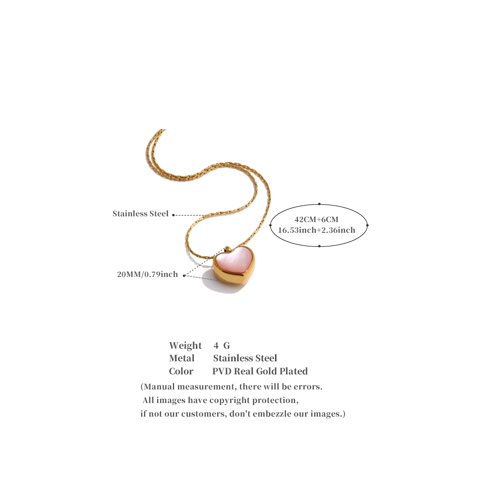 Yhpup Valentine\'s Day Gift Pink Shell Heart Thick Necklace Pendant Stainless Steel Cute Charm Exquisite Jewelry New