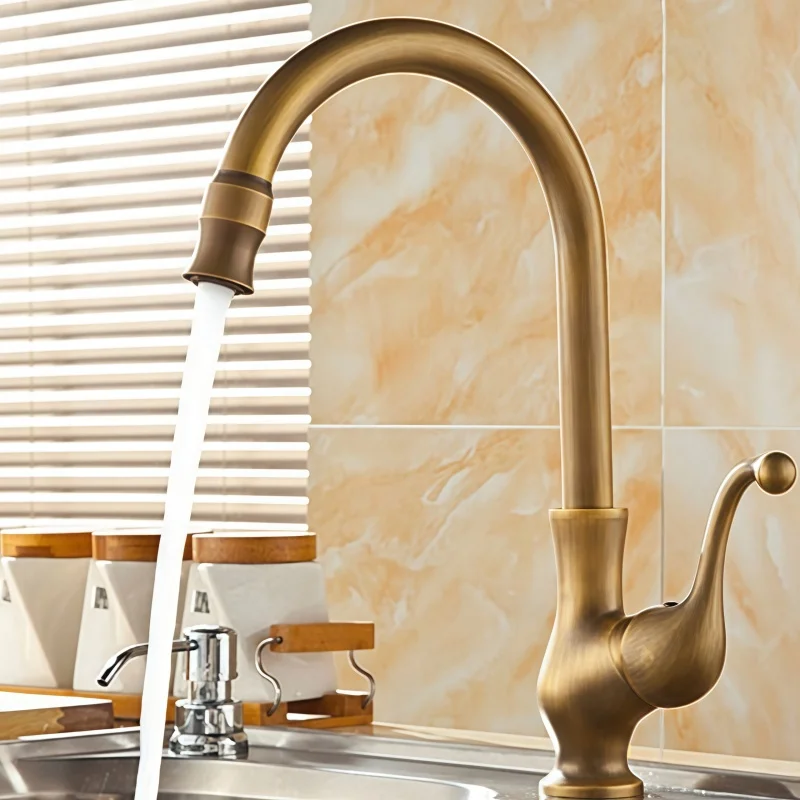 European Style Antique Hot and Cold Water Faucet for Basin, Kitchen Sink Rotatable Vase Faucet