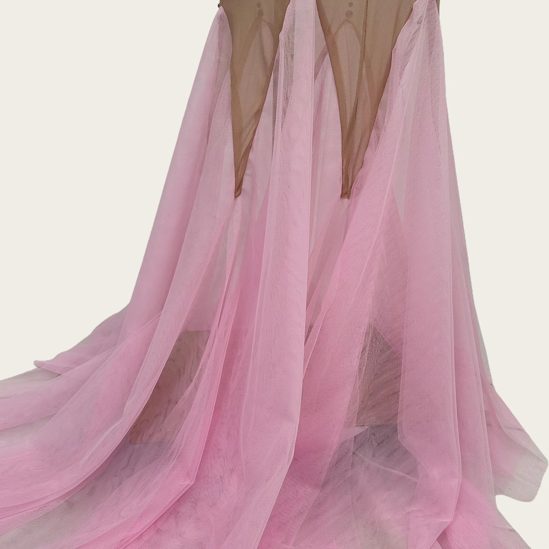 Sparkly Rhinestone Sleeveless Mermaid Gown Gradient Celebrate Party Flared Pink Sheer Mesh Bodycon Evening Stage Dress Chanyi