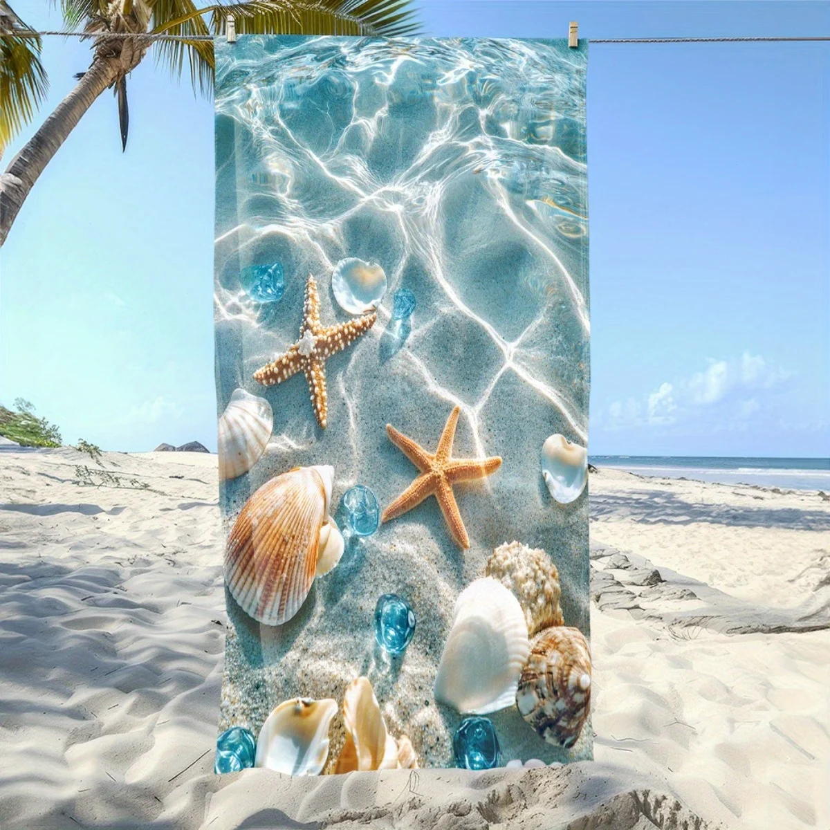 Extra Large Shell Pattern Beach Towel, Soft Quick Dry Microfiber, Sand Free Absorbent Towel for Pool Yoga Travel