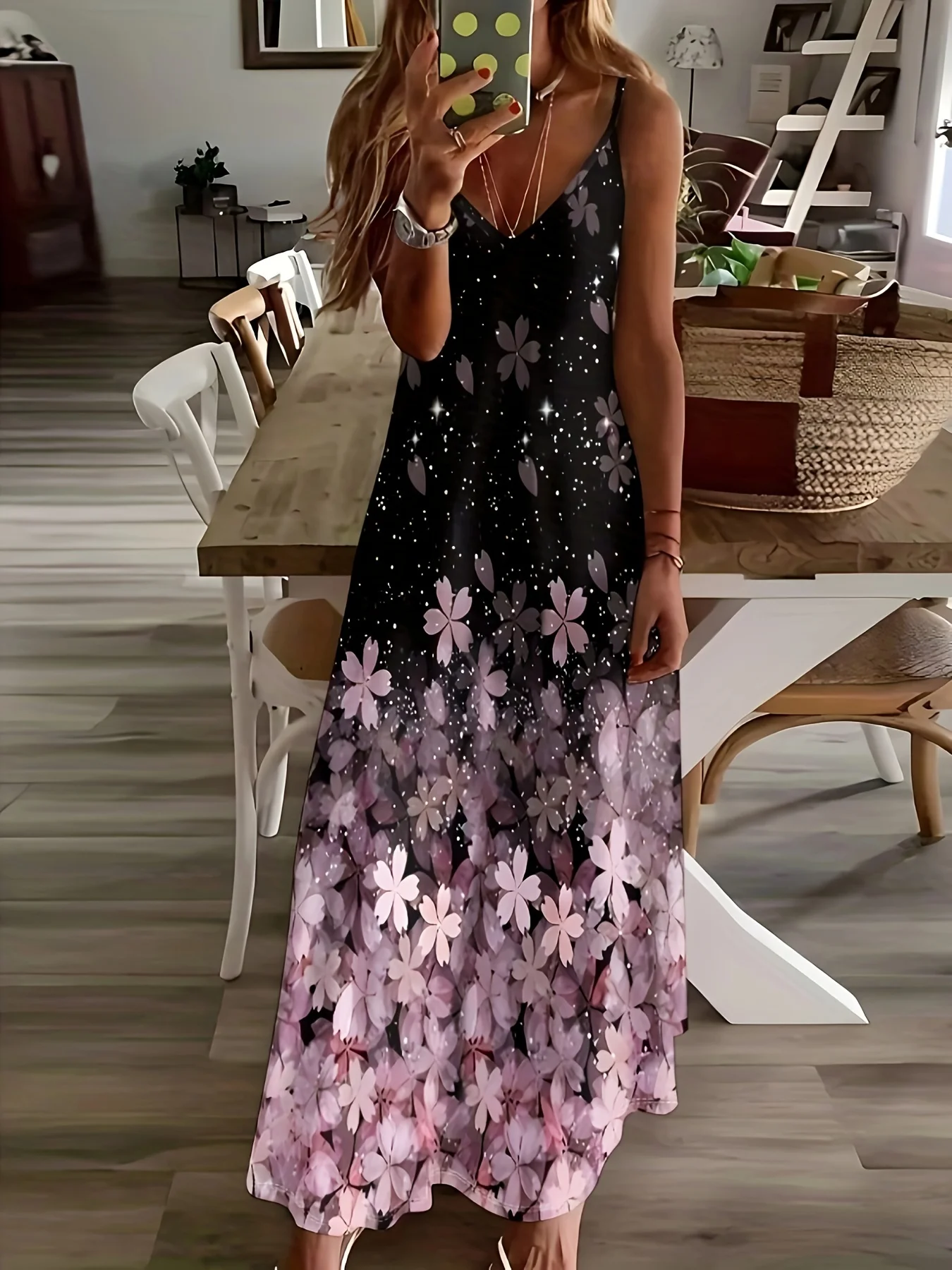 

Платье на бретелях с принтом в стиле кэжуал, градиентный принт с изображением цветов вишни