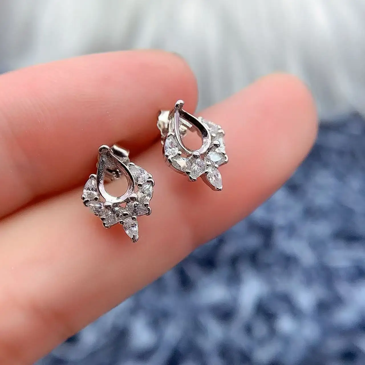 

MeiBaPJ Inlay Water Droplet Shaped 4*6mm Stone Womens Earring Settings S925 Sterling Silver Gifts Charm Luxury Jewelry Wholesale