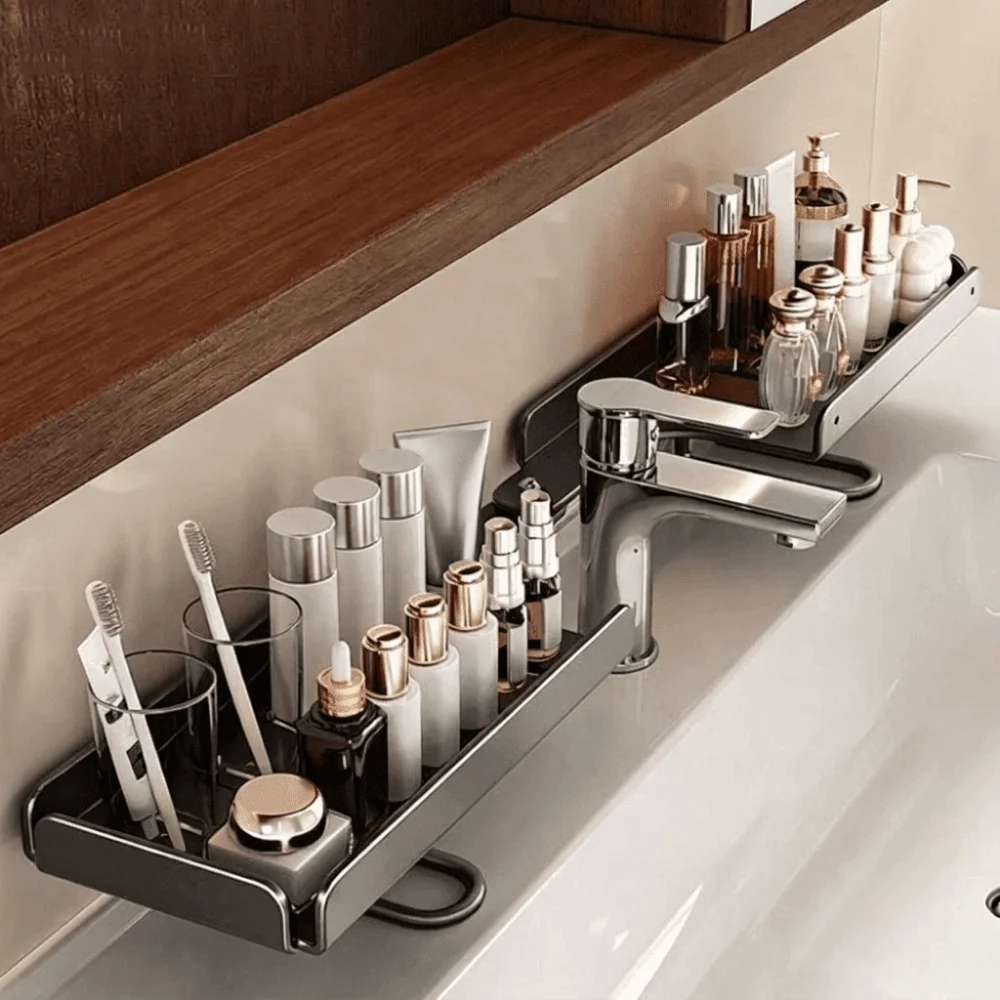 Carbon Steel Folding Bathroom Storage Rack U Shape Rustproof Faucet Storage Shelf Quick Drainage Large Capacity