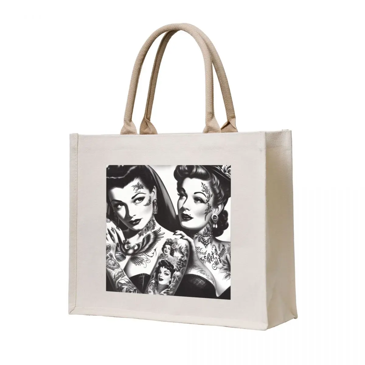 

Retro Beauty Tattoo Girls Tote Bag Women's shopping bag Handbags women canvas tote bag shopper bags for women