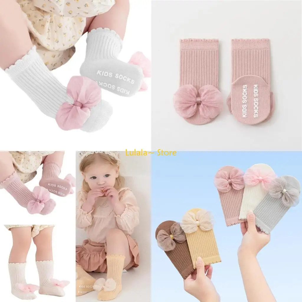 

Y4QA Детские носки с нежным кружевным бантом, удобные детские носки, нескользящие носки