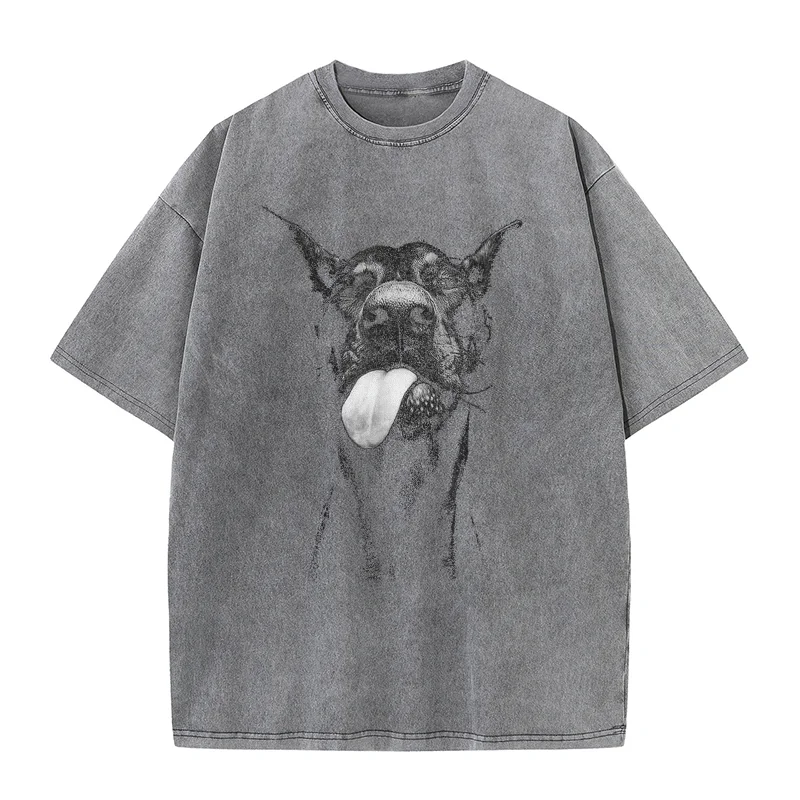 Cool Doberman Sticking Tongue Out in Playful Defiance Pure Cotton T-shirt For Man Oversized Art Graphic Clothing Printed