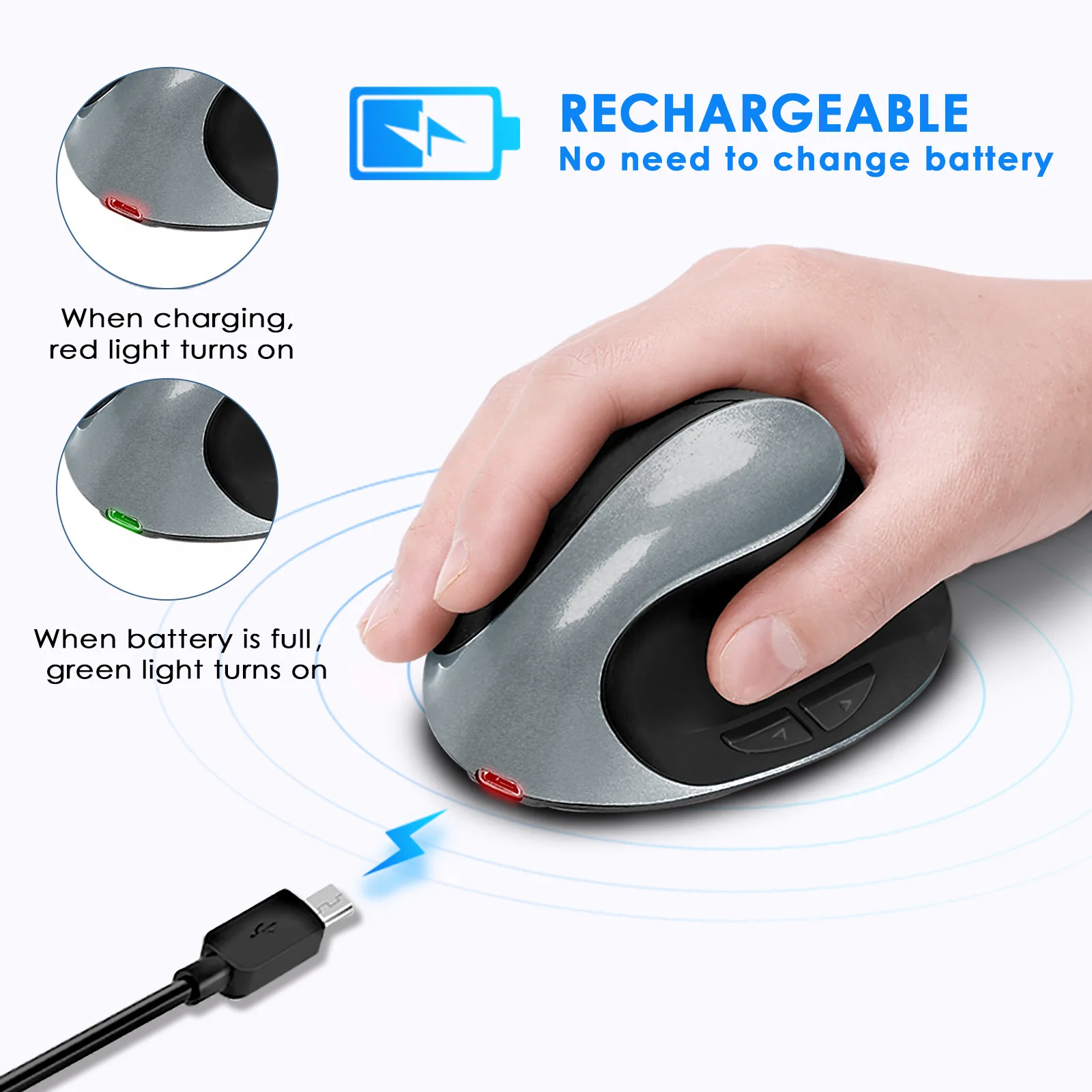 

New Vertical Mouse Vertical Grip Silent Wireless Ergonomic Gaming Mouse Rechargeable 1600adjustable DPI For Computer PC Gamer