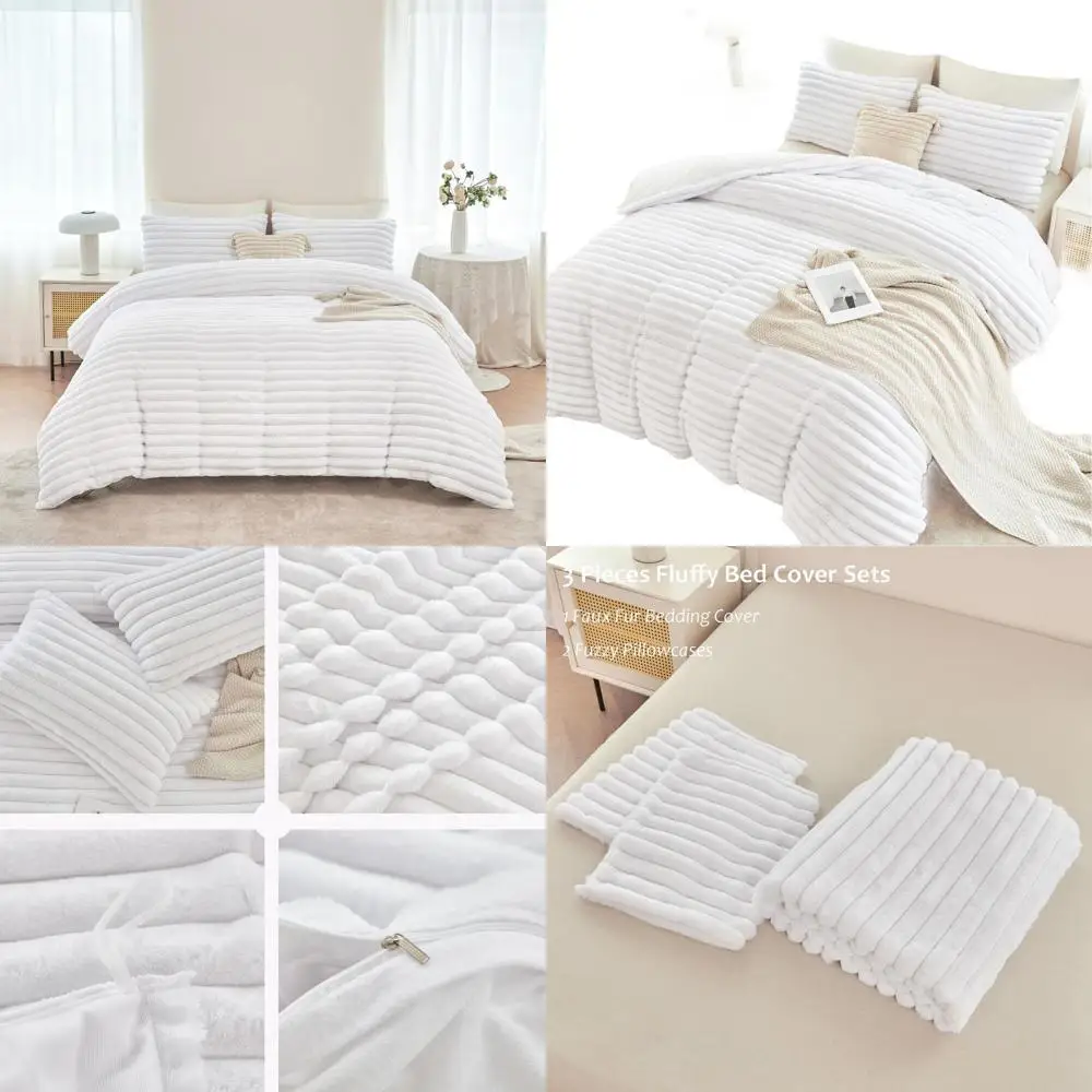 

Fluffy White Duvet Cover Set - 3-Piece Full Size Shaggy Plush Bedding for Kids & Teens