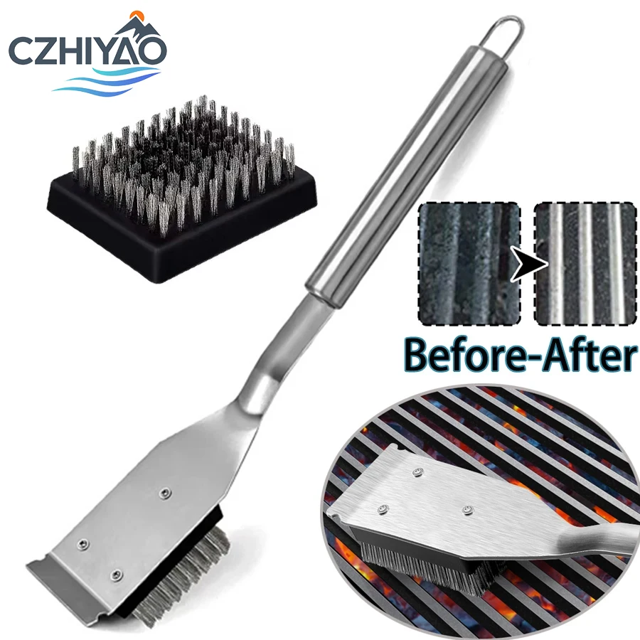 CZHIYAO Stainless Steel BBQ Brush And Scraper Set Safe Grill Cleaning Tool Outdoor Barbecue Accessories Perfect Gift Men Fathers