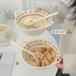 Retro Hand Shaped Irregular Double Ear Bowl Ceramic Tableware Rice Bowls Salad Fruit Bowl Lovely Soup Bowl and Plate