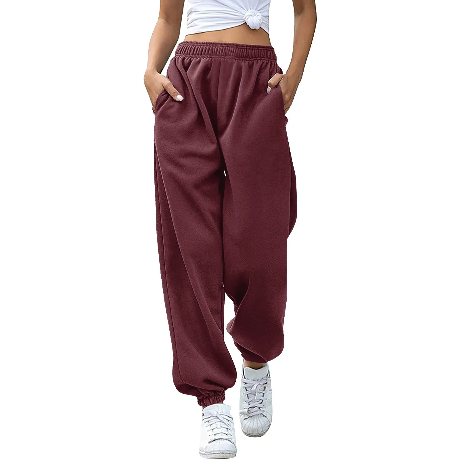 Women Fleece Lined Sweatpants Wide Straight Leg Pants Bottom Sweatpants Joggers Pants Workout High Elastic Waisted Yoga Trousers