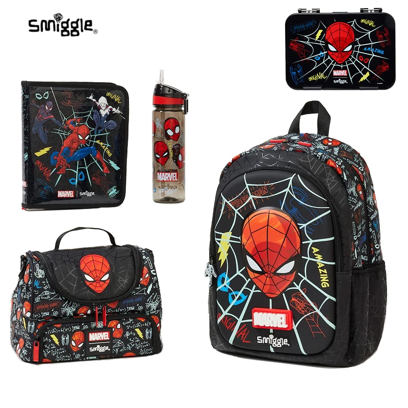 Smiggle Spider-man เครื่องเขียนเด็กนักเรียนโรงเรียนกระเป๋าถุงอาหารกลางวันกล่องอาหารกลางวันกระเป๋าสตางค์กล่องดินสอถ้วยน้ําสําหรับของขวัญนักเรียน