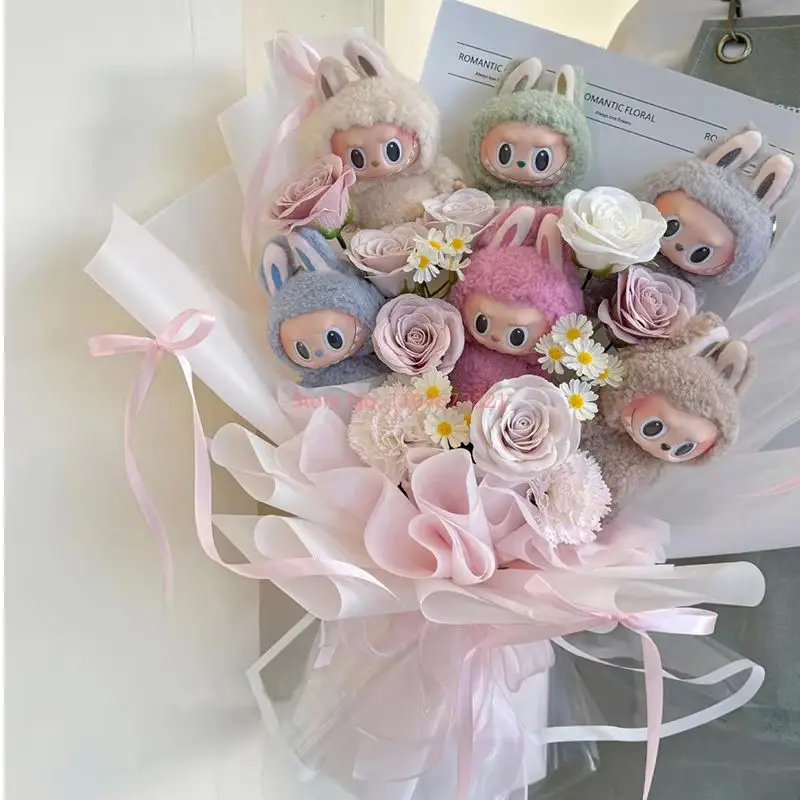 2025 かわいい Diy Labubu 人形花束 Diy Labubu 世代シミュレーション人形シミュレーションフラワー仕上げ大人のサプライズ卒業ギフト
