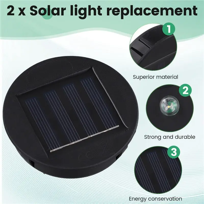 2 Pack Solar Lights Replacement Top Solar Panel Lantern Lid Lights , Lantern Light Replacement , Garden Patio Decor-AT64