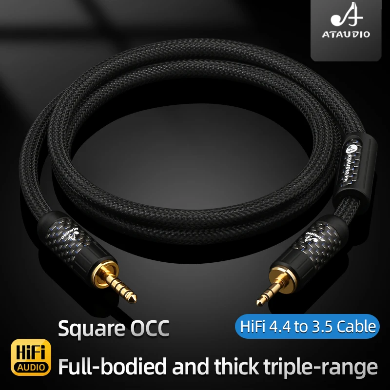 ATAUDIO HiFi Square Copper 4.4mm Balance ke 3.5 mm Stereo Aux Jack Kabel Adaptor Audio Seimbang Male to Male untuk Pemutar Earphone