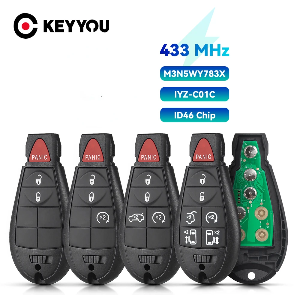 KEYYOU 433Mhz 7941 Remote Car Key Fob M3N5WY783X For Chrysler Town & Country Jeep Grand Cherokee Dodge Caravan Journey IYZ-C01C